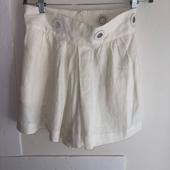 Womens Zimmermann Short Skort 100% Linen Ivory/White with Circle Button Detail 2 - Picture 3 of 12